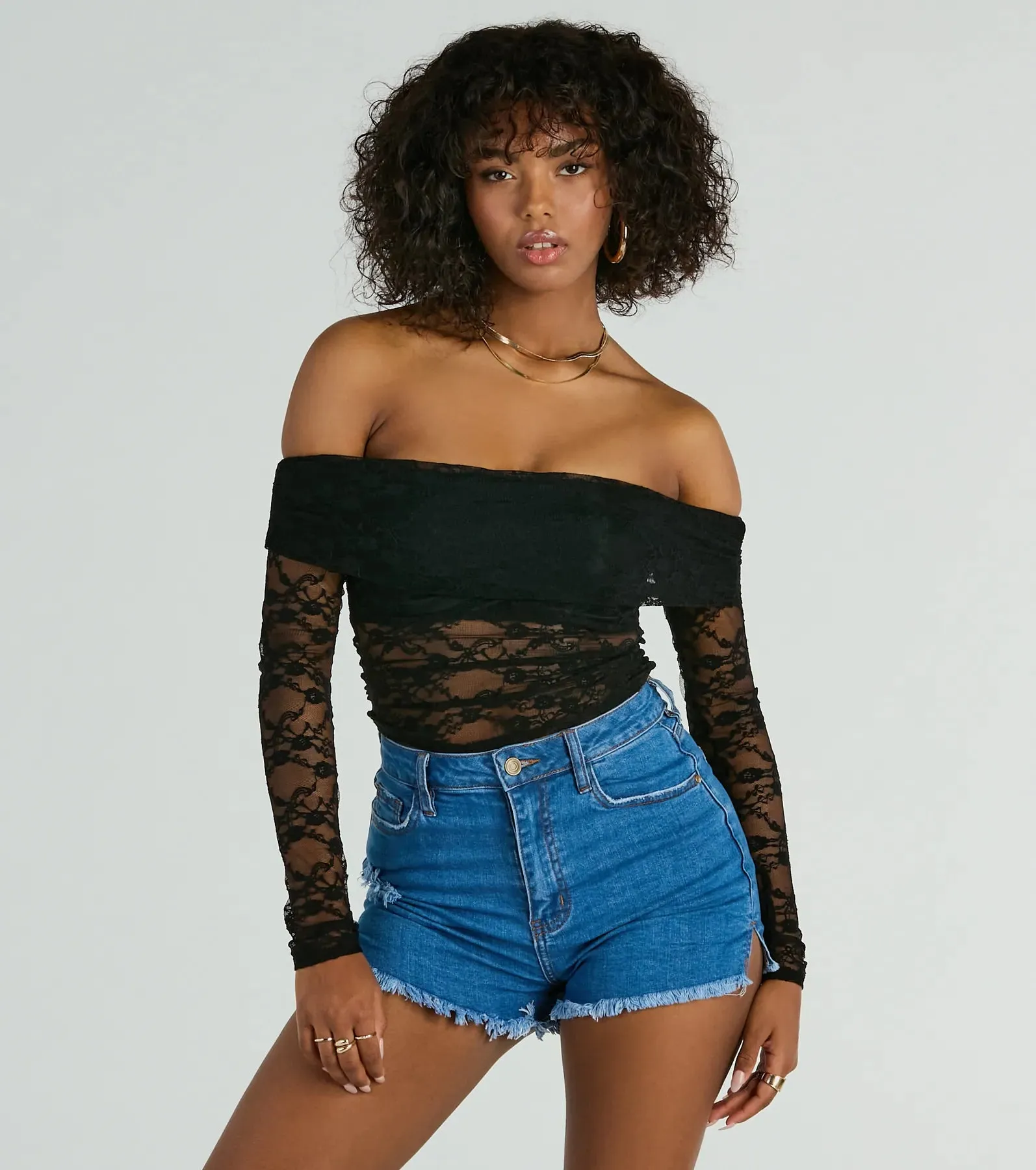 Sultry Aura Off-The-Shoulder Lace Crop Top sold by Windsor