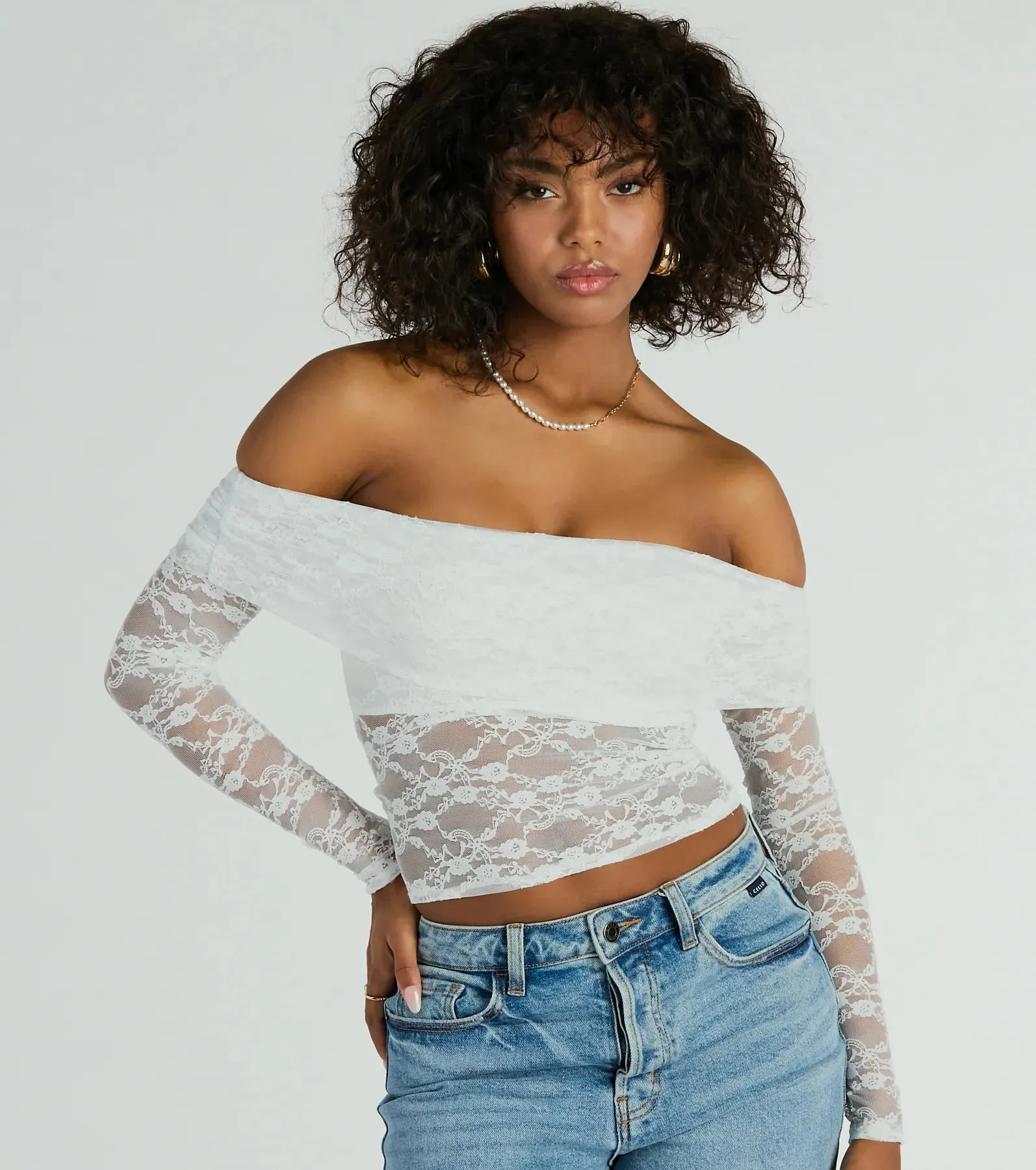 Sultry Aura Off-The-Shoulder Lace Crop Top sold by Windsor product image thumbnail 5