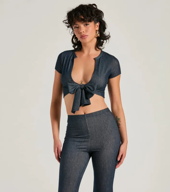 Cause A Commotion Tie Front Denim Crop Top sold by Windsor
