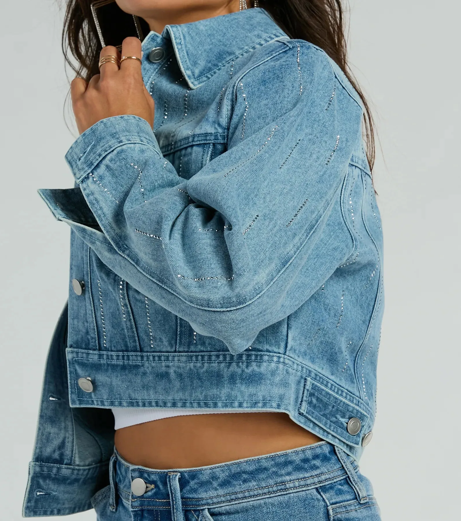 Come And Shine Rhinestone Denim Jacket sold by Windsor product image thumbnail 4