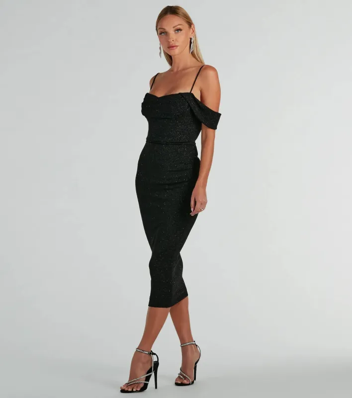 Chic Glamour Cold-Shoulder Glitter Midi Dress sold by Windsor