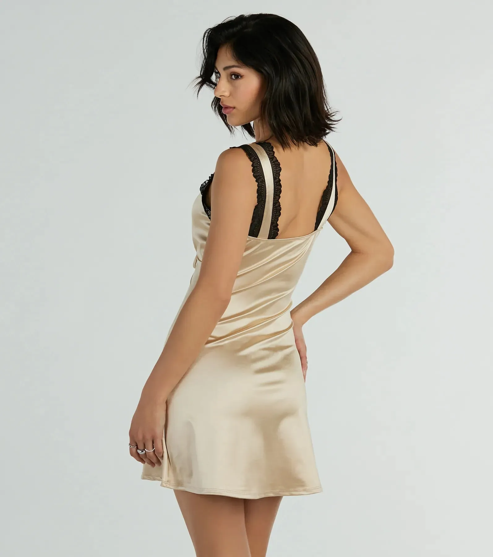 Captivating Lace Trim A-Line Satin Dress sold by Windsor product image thumbnail 2