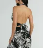 Majorly Tropical Plunge Halter Wide-Leg Jumpsuit sold by Windsor