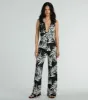 Majorly Tropical Plunge Halter Wide-Leg Jumpsuit sold by Windsor