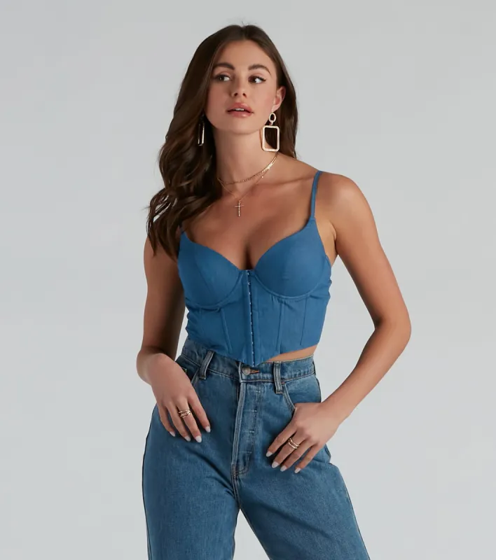 Girl Next Door Cropped Denim Corset sold by Windsor