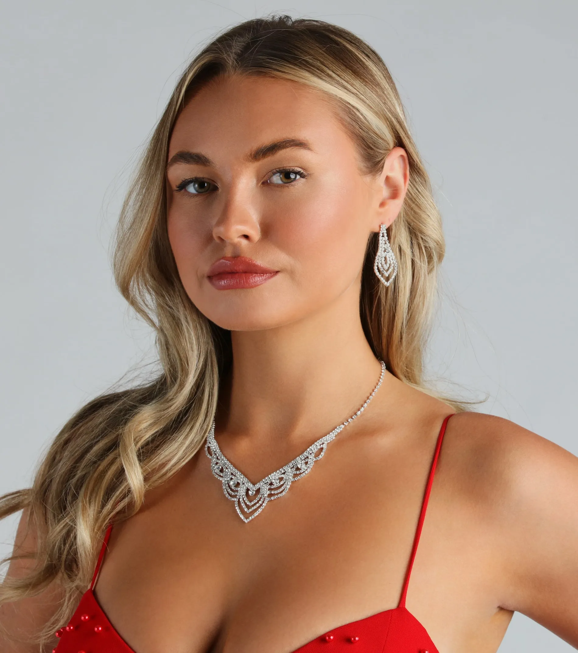 Timeless Sparkle Rhinestone Necklace And Earrings Set sold by Windsor