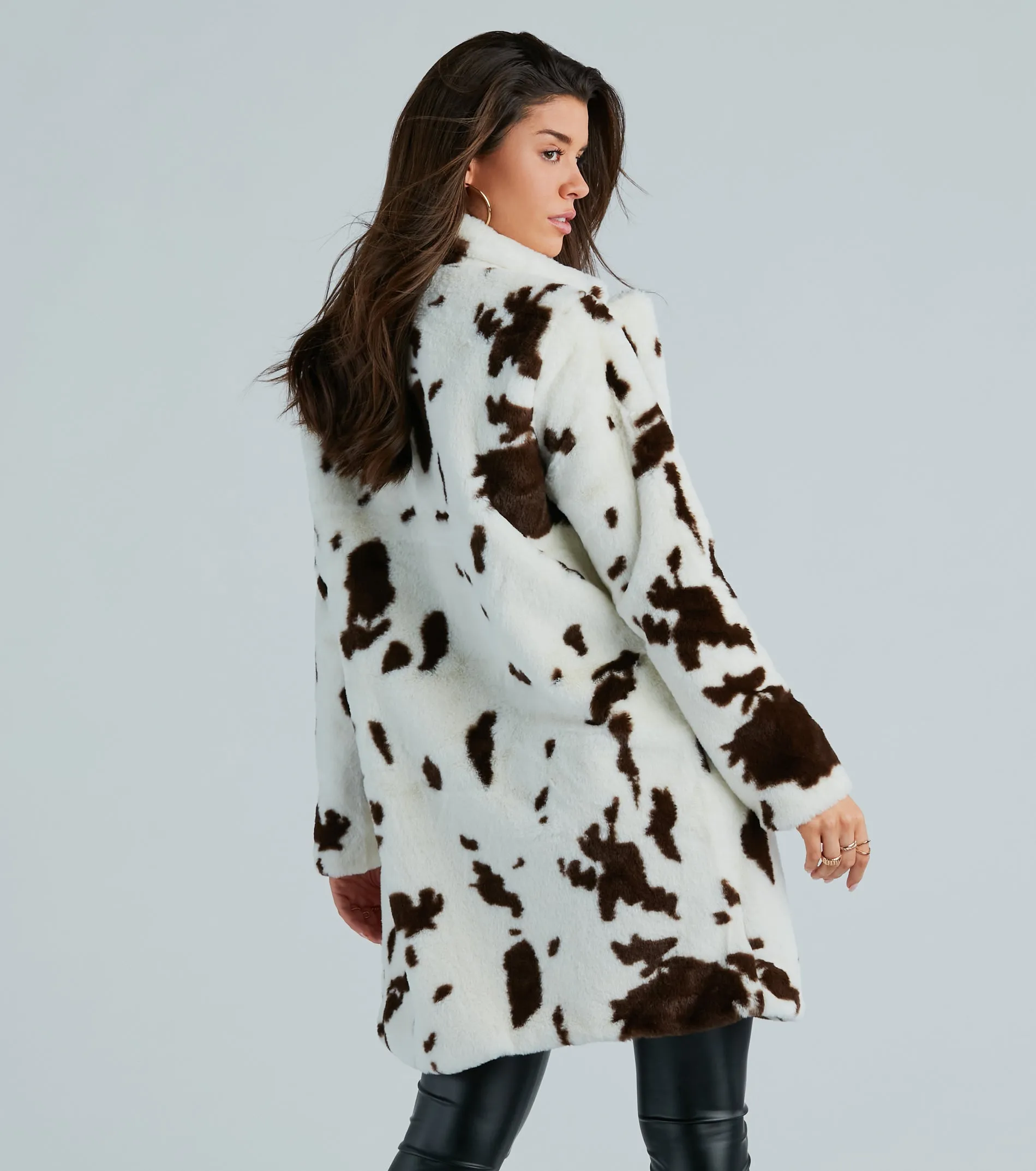 Stylishly Spotted Cow Print Faux Fur Coat sold by Windsor product image thumbnail 2