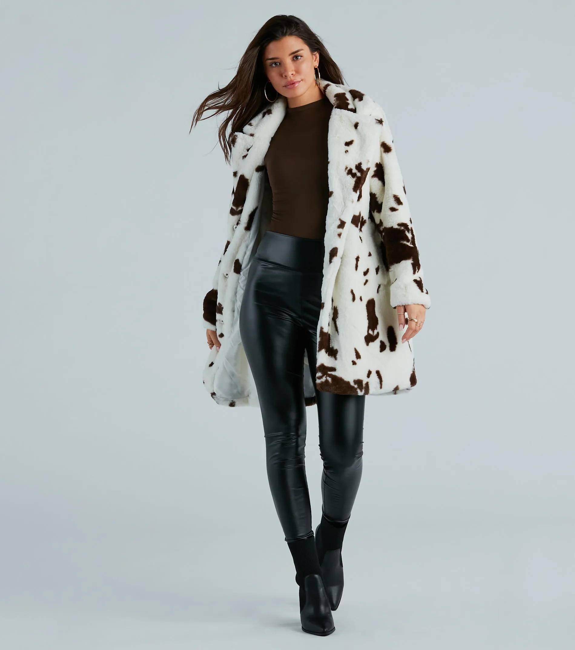 Stylishly Spotted Cow Print Faux Fur Coat sold by Windsor product image thumbnail 5
