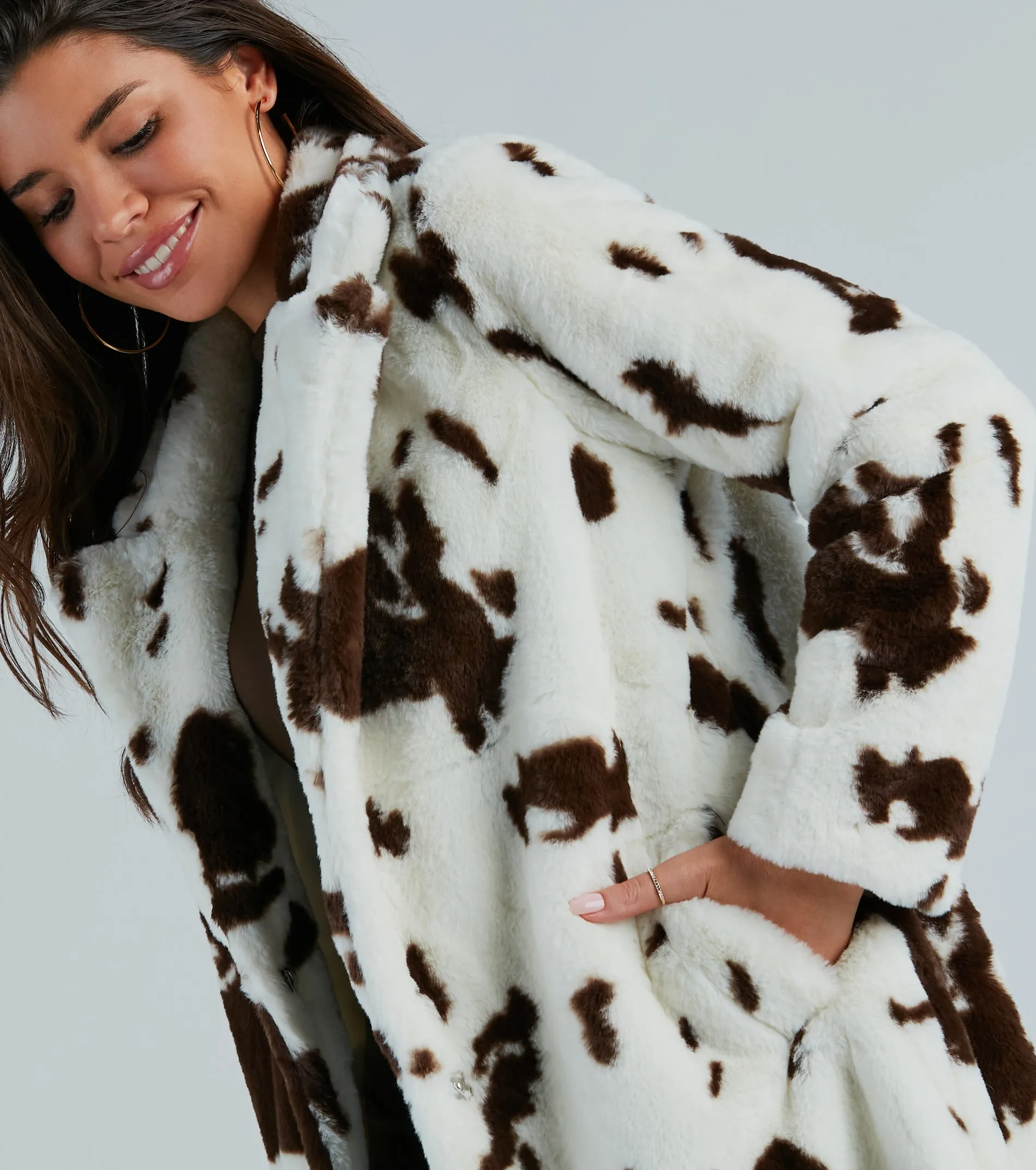 Stylishly Spotted Cow Print Faux Fur Coat sold by Windsor product image thumbnail 4