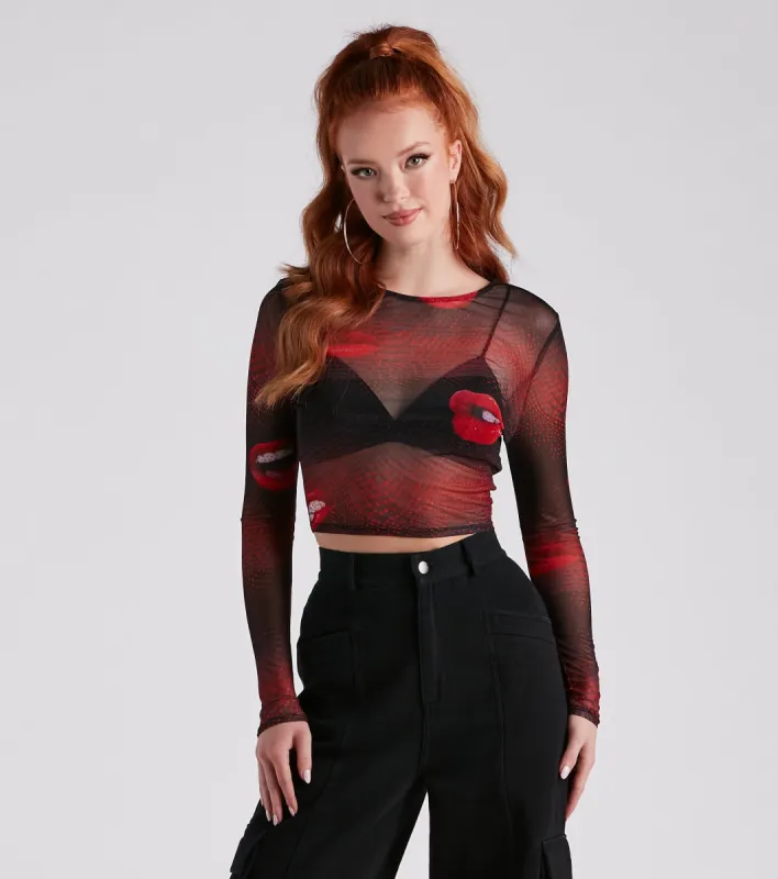 A Kiss On The Lips Mesh Crop Top sold by Windsor