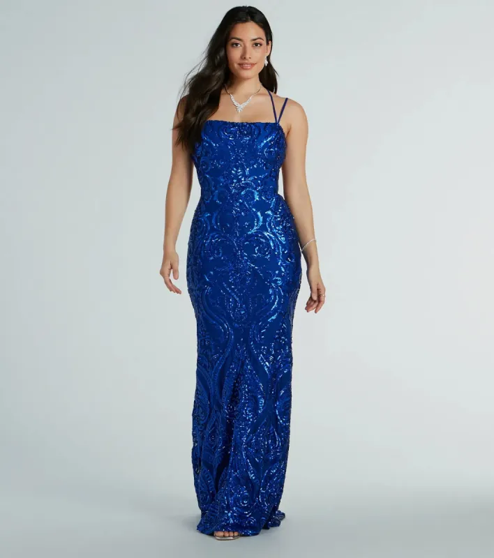 Delaney Lace-Up Mermaid Sequin Formal Dress sold by Windsor