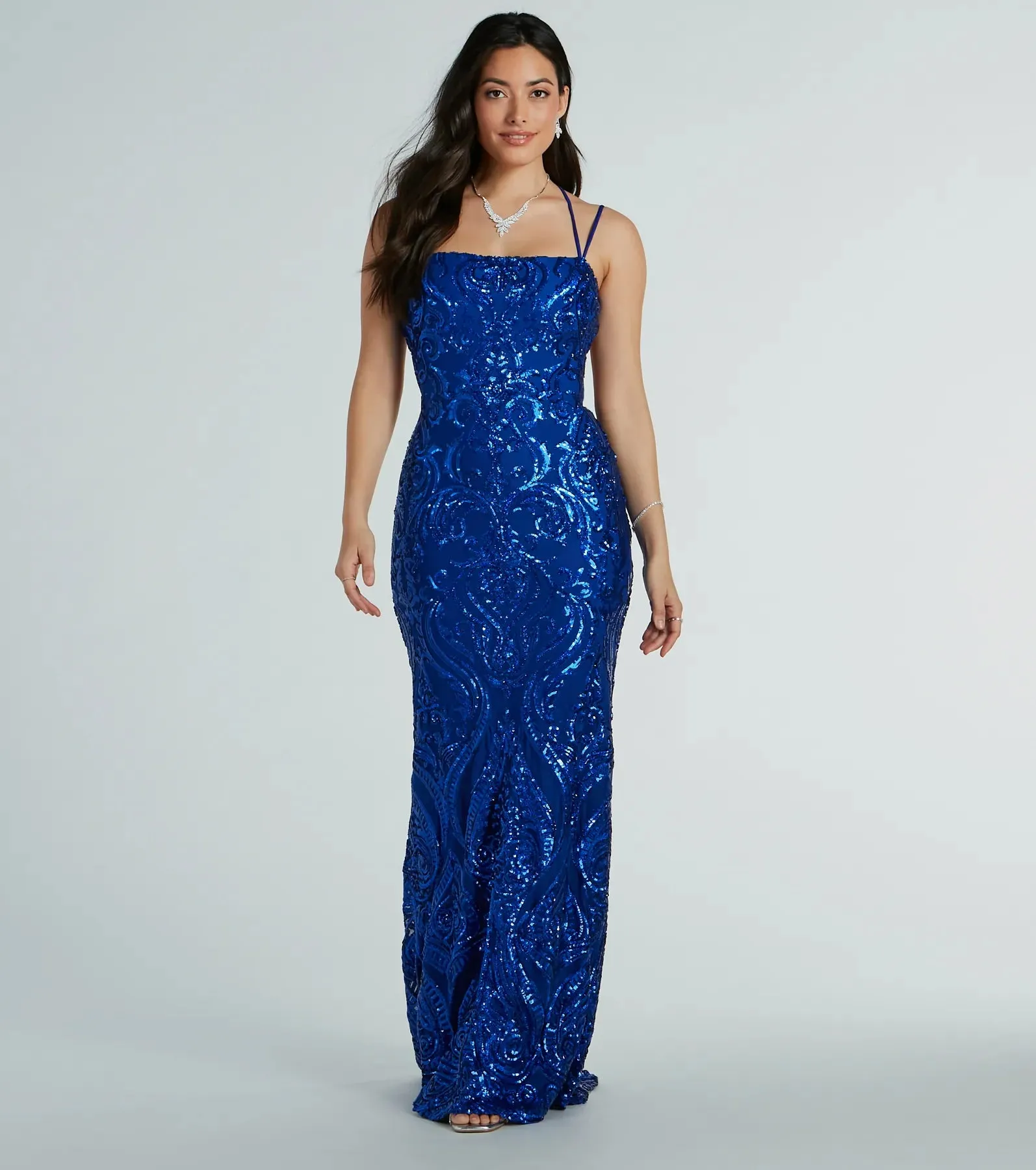 Delaney Lace-Up Mermaid Sequin Formal Dress sold by Windsor