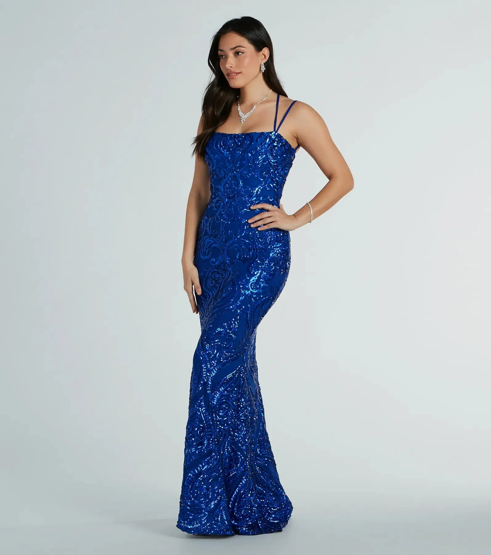 Delaney Lace-Up Mermaid Sequin Formal Dress sold by Windsor product image thumbnail 3