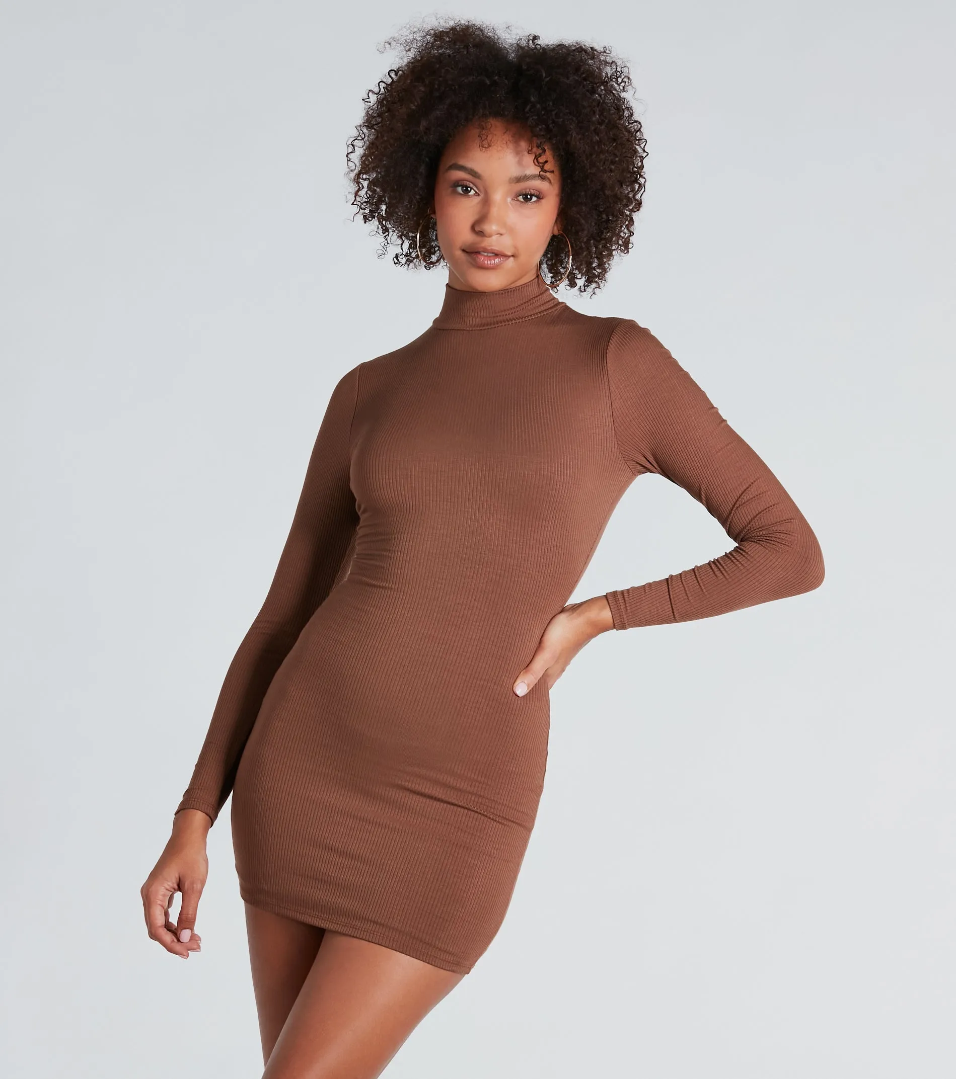 CLEARANCE - Basic Ribbed Knit Long Sleeve Mini Dress sold by Windsor