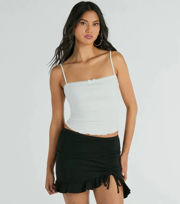CLEARANCE - Basics To Love Lace Trim Bow Crop Tank Top sold by Windsor
