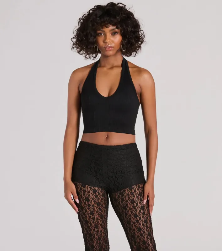 Day Or Night Halter V-Neck Crop Top sold by Windsor