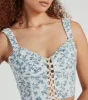 Simply Sweet Lace-Up Floral Woven Corset Top sold by Windsor