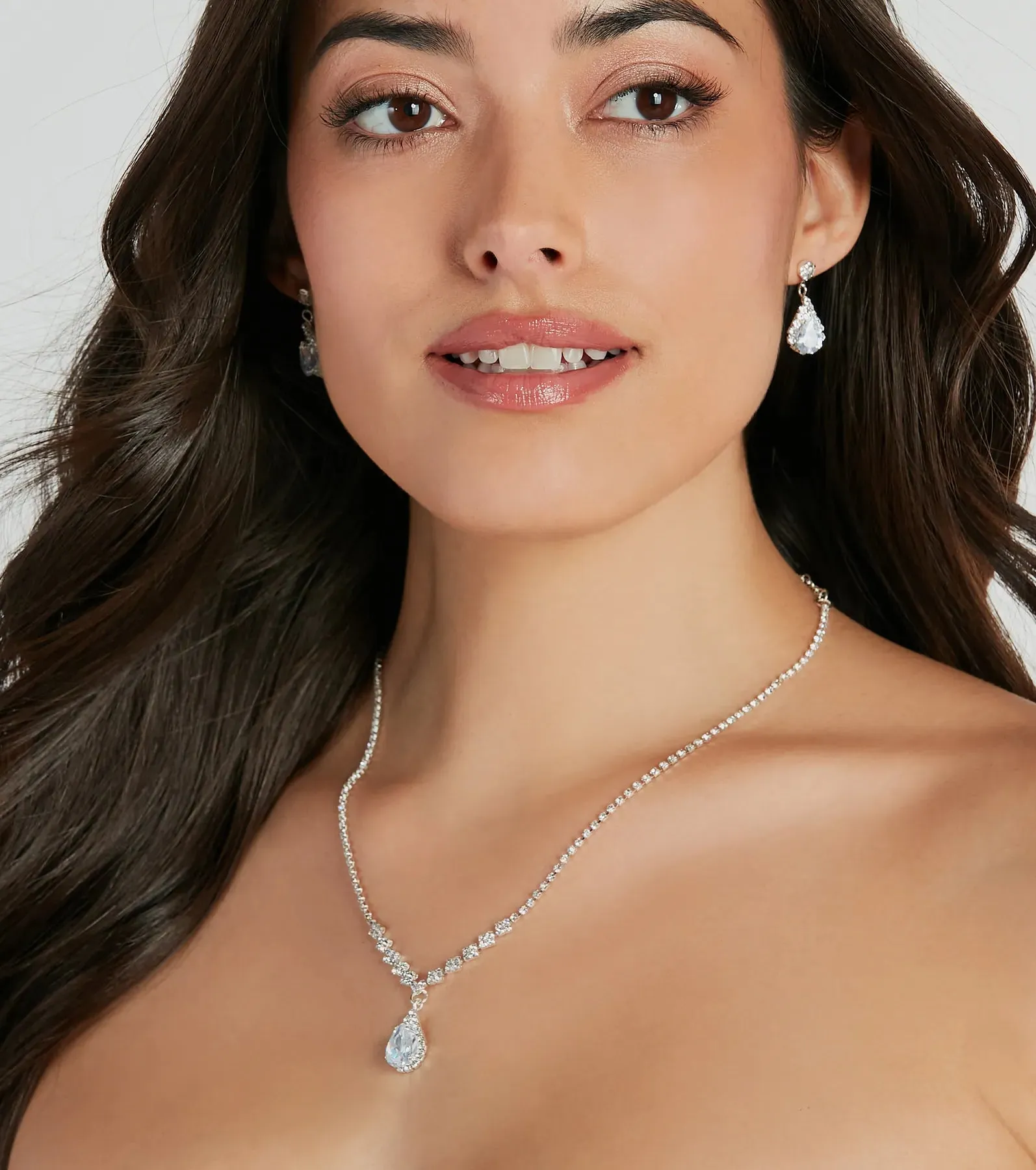 Elegantly Chic Rhinestone Necklace And Earrings Set sold by Windsor