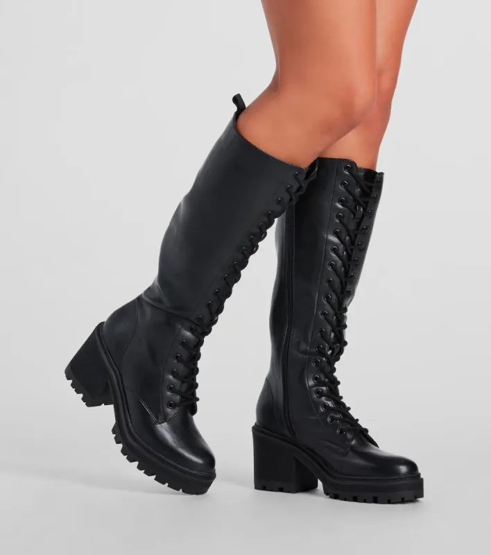 Edgy Allure Under-The-Knee Combat Boots sold by Windsor