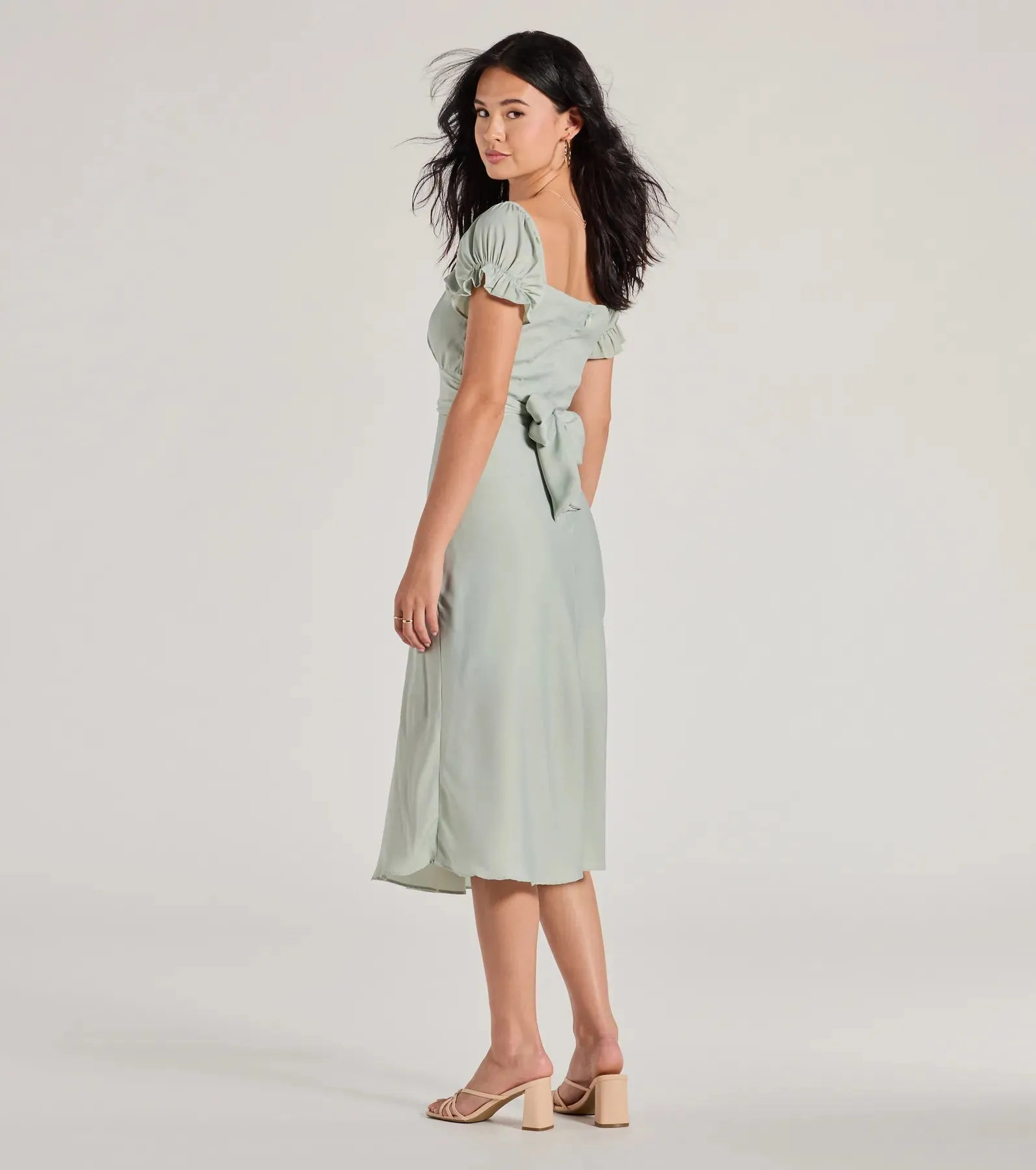Sure To Adore Puff Sleeve A-Line Midi Dress sold by Windsor product image thumbnail 2