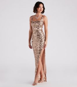 Jolena Formal Sequin Side Slit Dress sold by Windsor