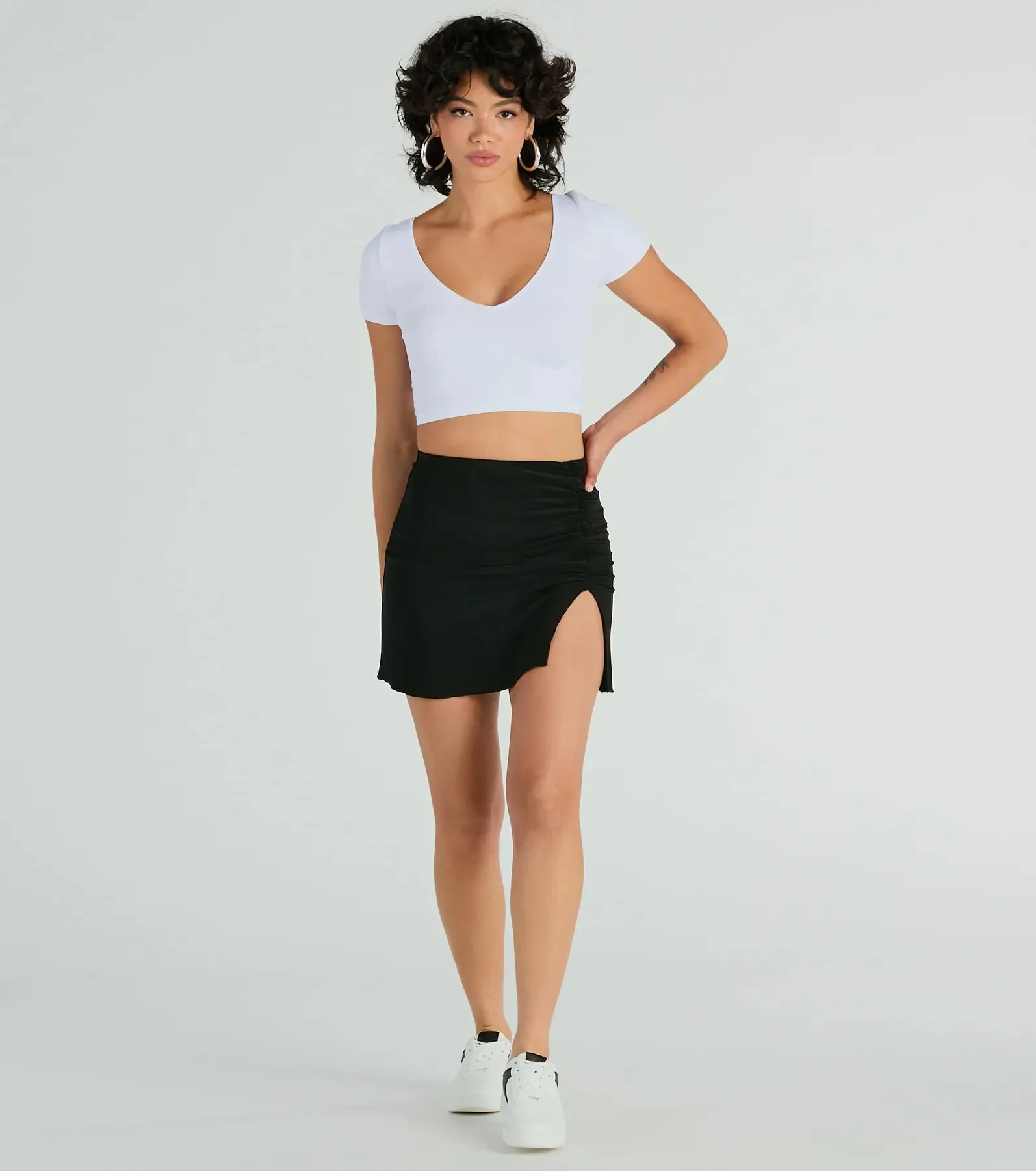 Solid Ten High Rise Slit Bodycon Mini Skirt sold by Windsor