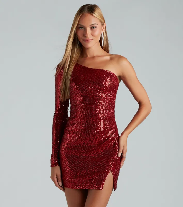 Kat Sequin One Shoulder Mini Dress sold by Windsor