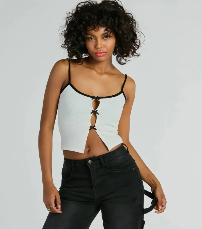 Feminine Flair Bow Cutout Crop Top sold by Windsor