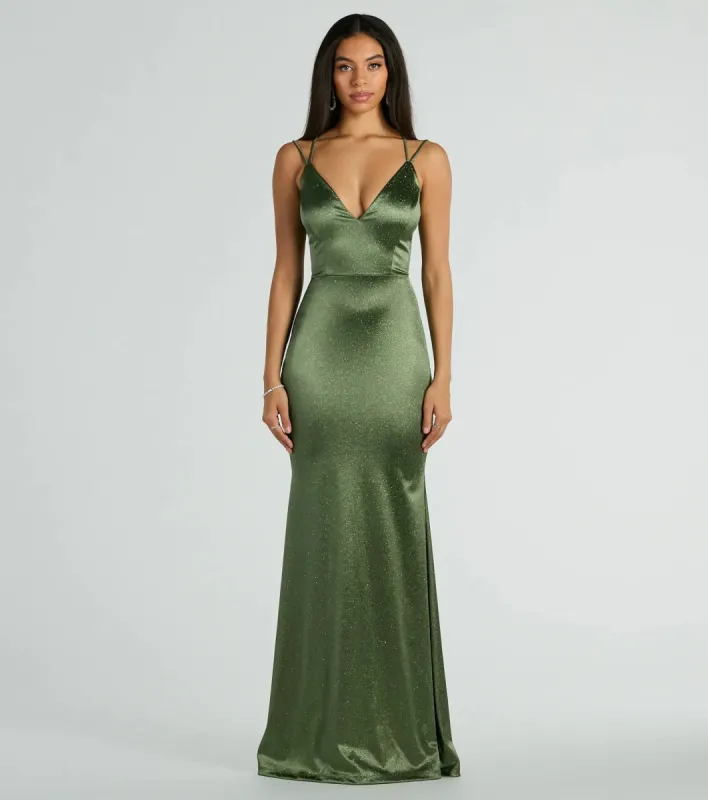 Macy Lace Up Slim Glitter Satin Formal Dress sold by Windsor