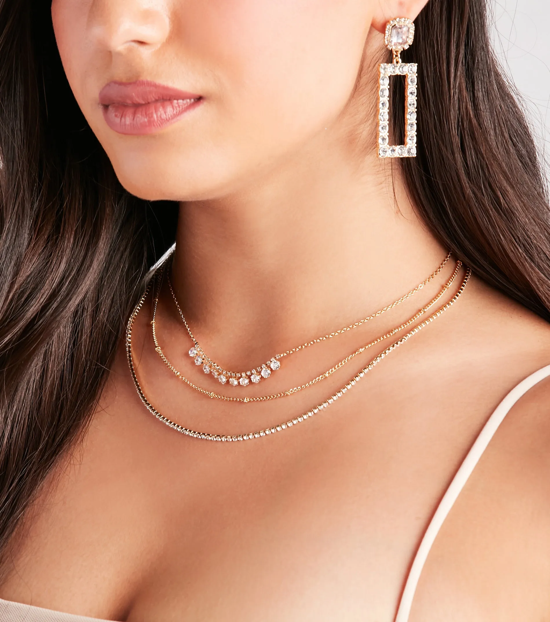 Step Up The Glitz Multi-Layered Rhinestone Necklace sold by Windsor product image thumbnail 4