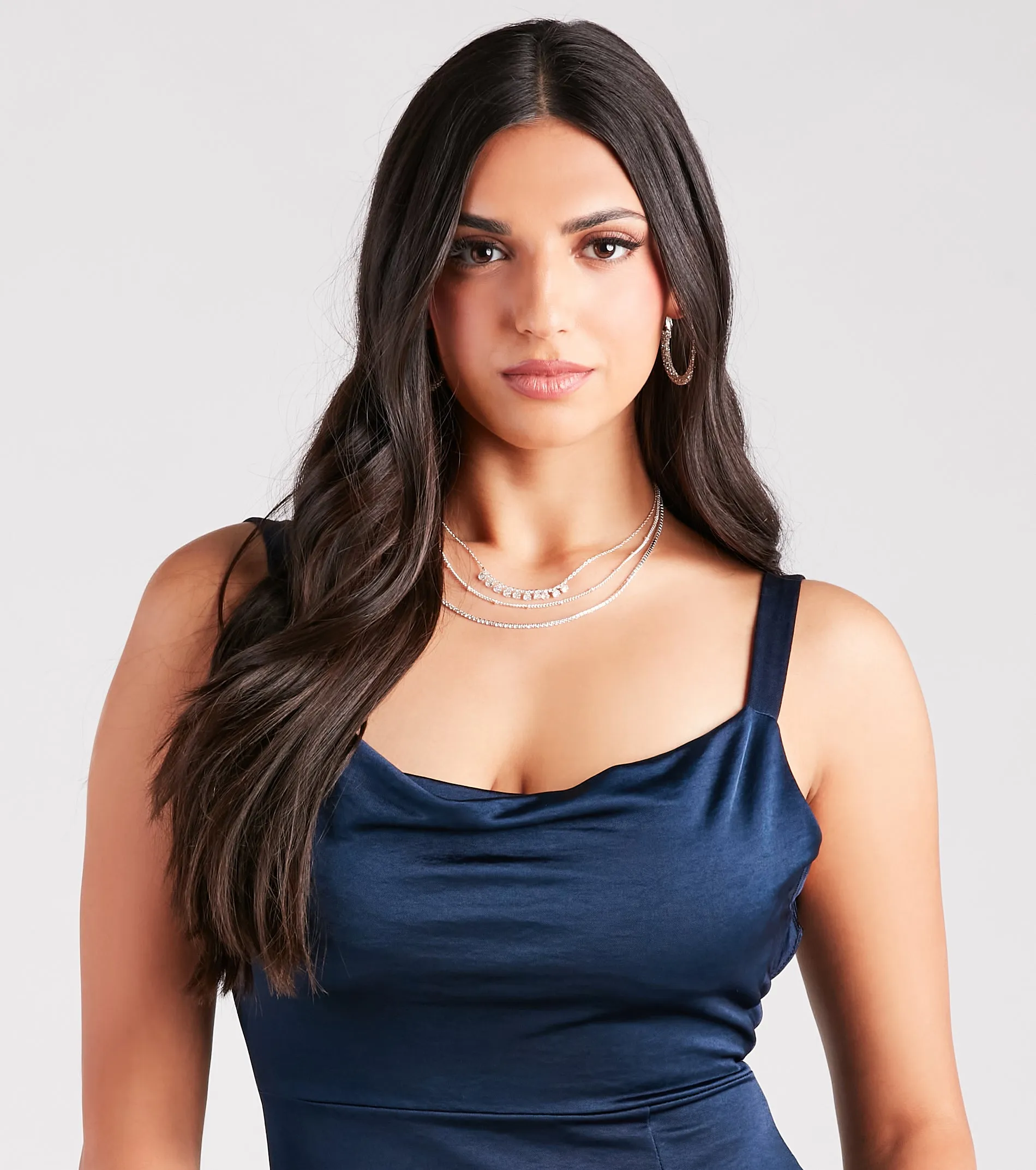 Step Up The Glitz Multi-Layered Rhinestone Necklace sold by Windsor