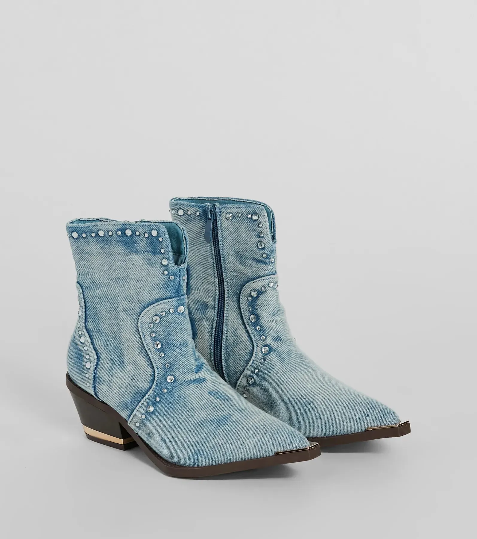 Cowgirl Charm Rhinestone Western Denim Booties sold by Windsor
