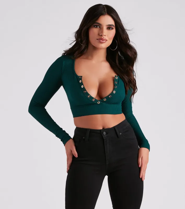 Stylish Staple Henley Crop Top sold by Windsor