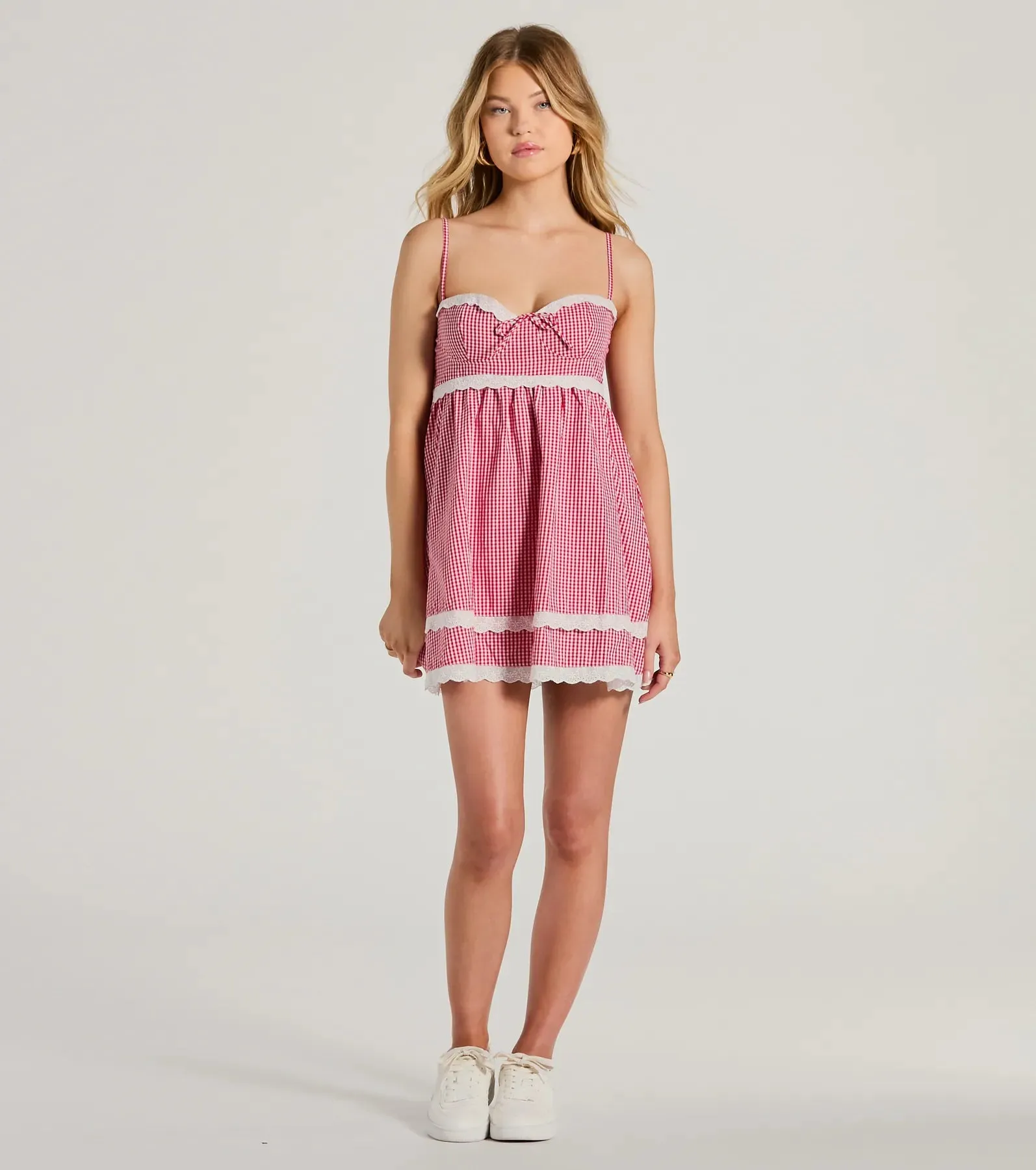 Life's A Picnic Sweetheart Lace Gingham Mini Dress sold by Windsor product image thumbnail 3