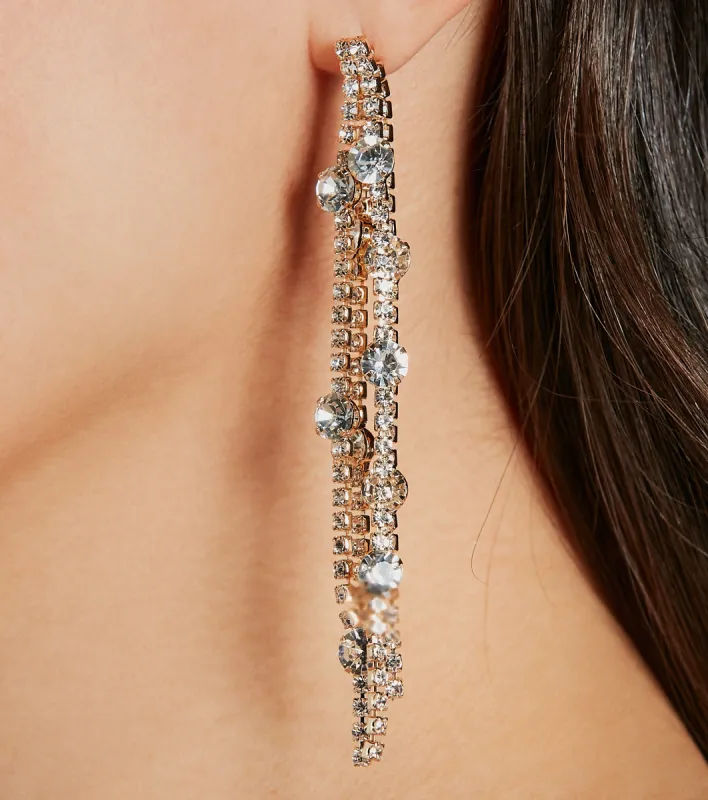 Exclusive Luxe Rhinestone Fringe Earrings sold by Windsor