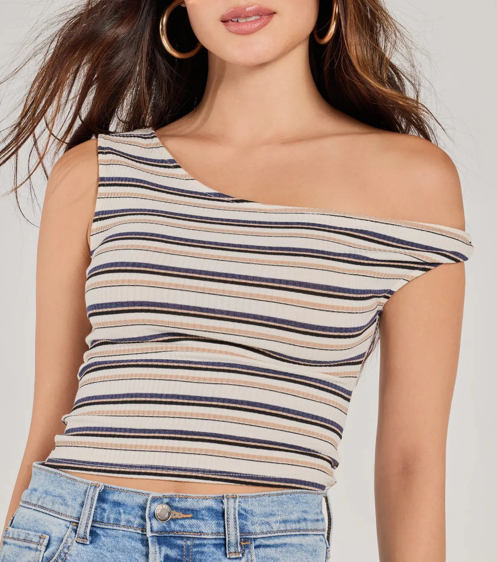 Trendy Twist One-Shoulder Striped Crop Top sold by Windsor product image thumbnail 4
