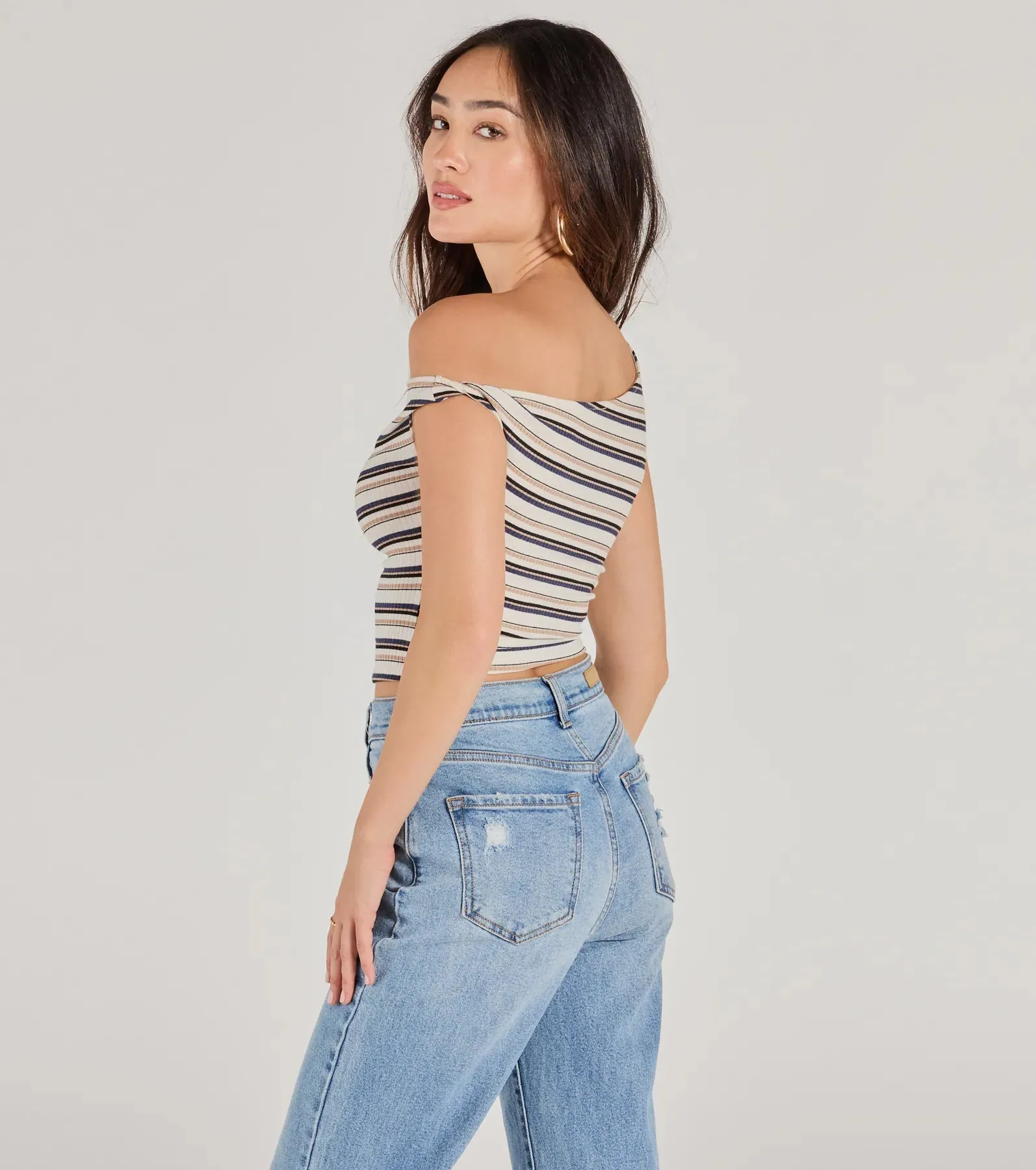 Trendy Twist One-Shoulder Striped Crop Top sold by Windsor product image thumbnail 2