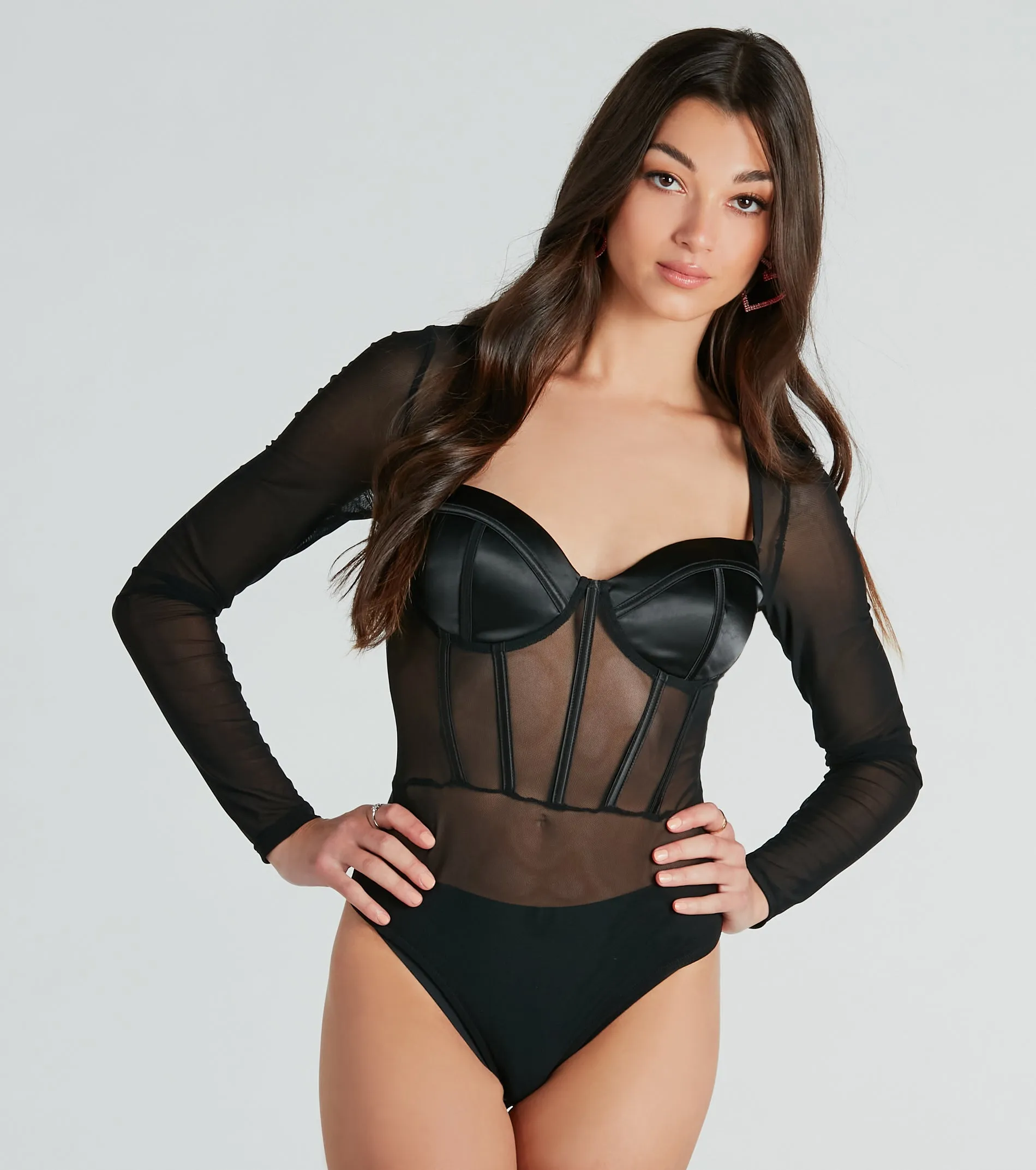 Oh-So-Sultry Sheer Mesh And Satin Bustier Bodysuit sold by Windsor product image thumbnail 5