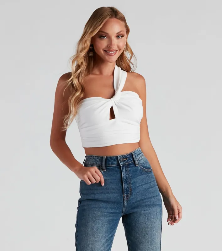 One Sided Linen Ruched Crop Top sold by Windsor
