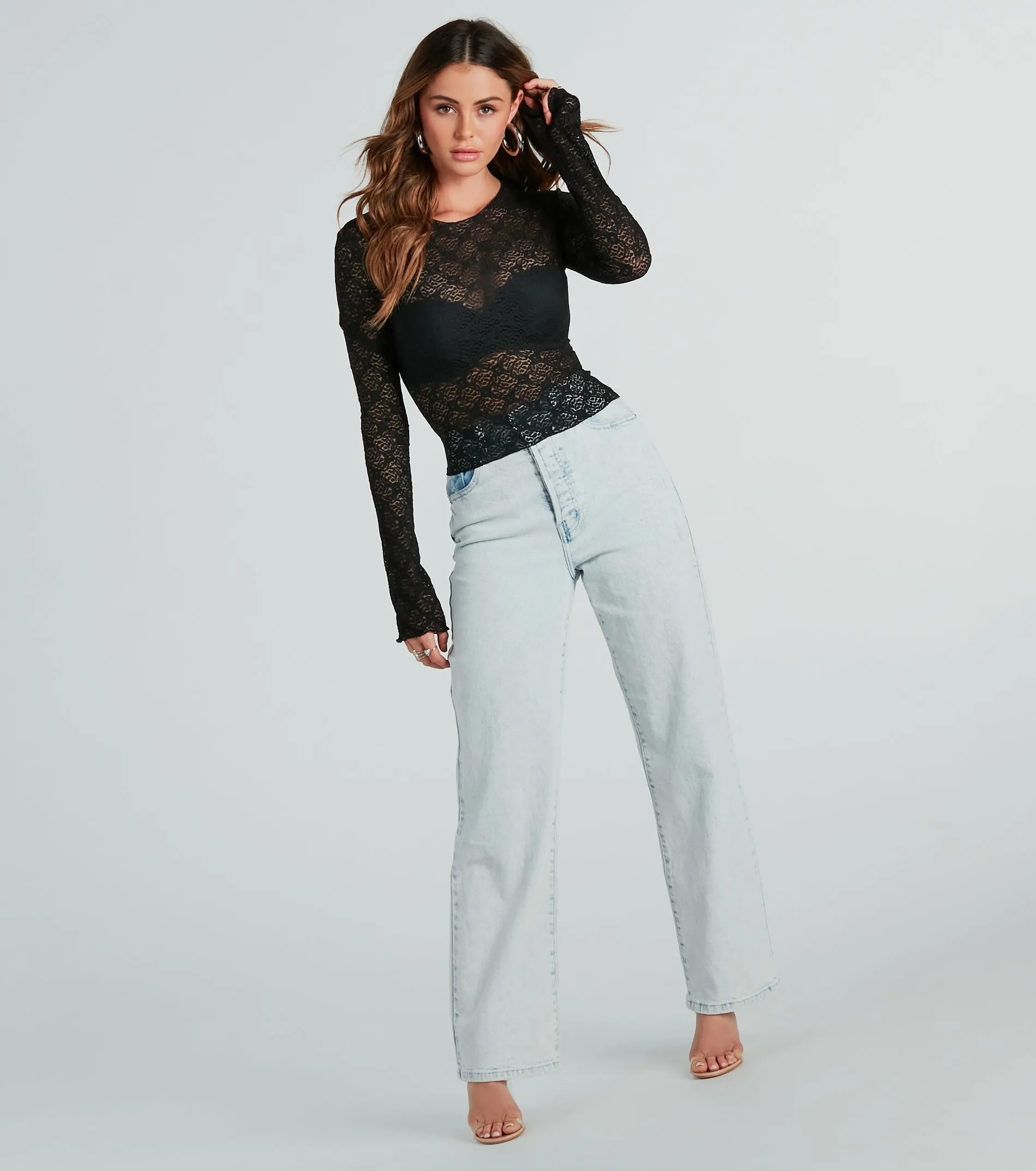 Chic And Sheer Lace Long Sleeve Top sold by Windsor