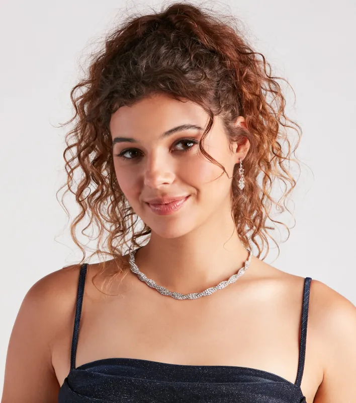 Step Up The Glam Rhinestone Necklace And Earrings Set sold by Windsor