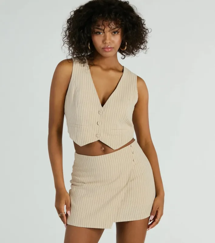 Downtown Meetings Pinstripe Linen Skort sold by Windsor