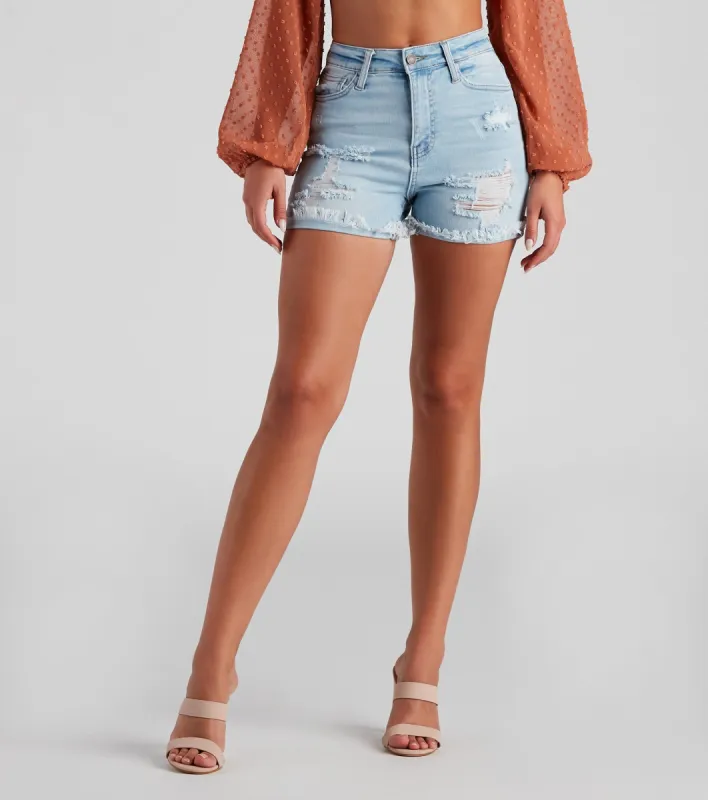 Chloe High Rise Distressed Denim Shorts By Windsor Denim sold by Windsor