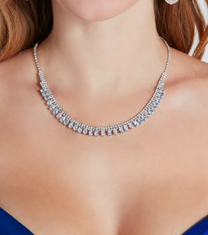 Time To Dazzle Rhinestone Dainty Fringe Necklace sold by Windsor