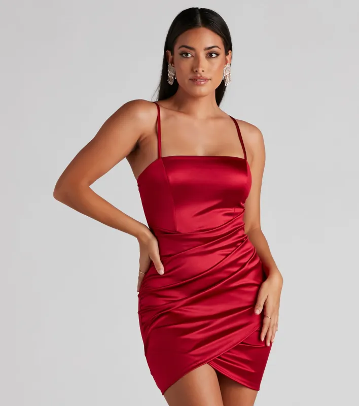 CLEARANCE - Wrapped In Stylish Satin Mini Dress sold by Windsor