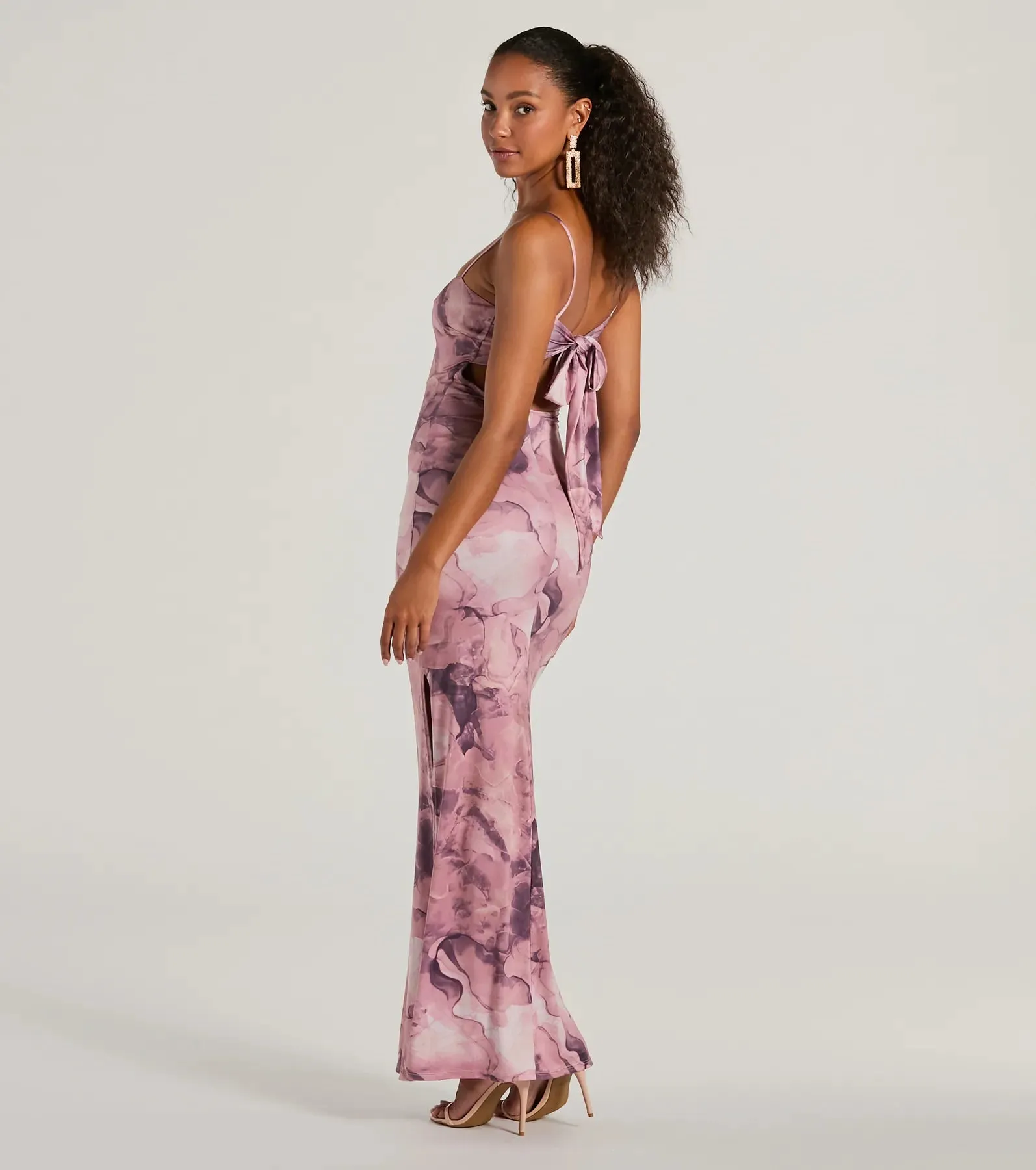 Outside The Lines Tie Back Slit Marble Maxi Dress sold by Windsor product image thumbnail 2
