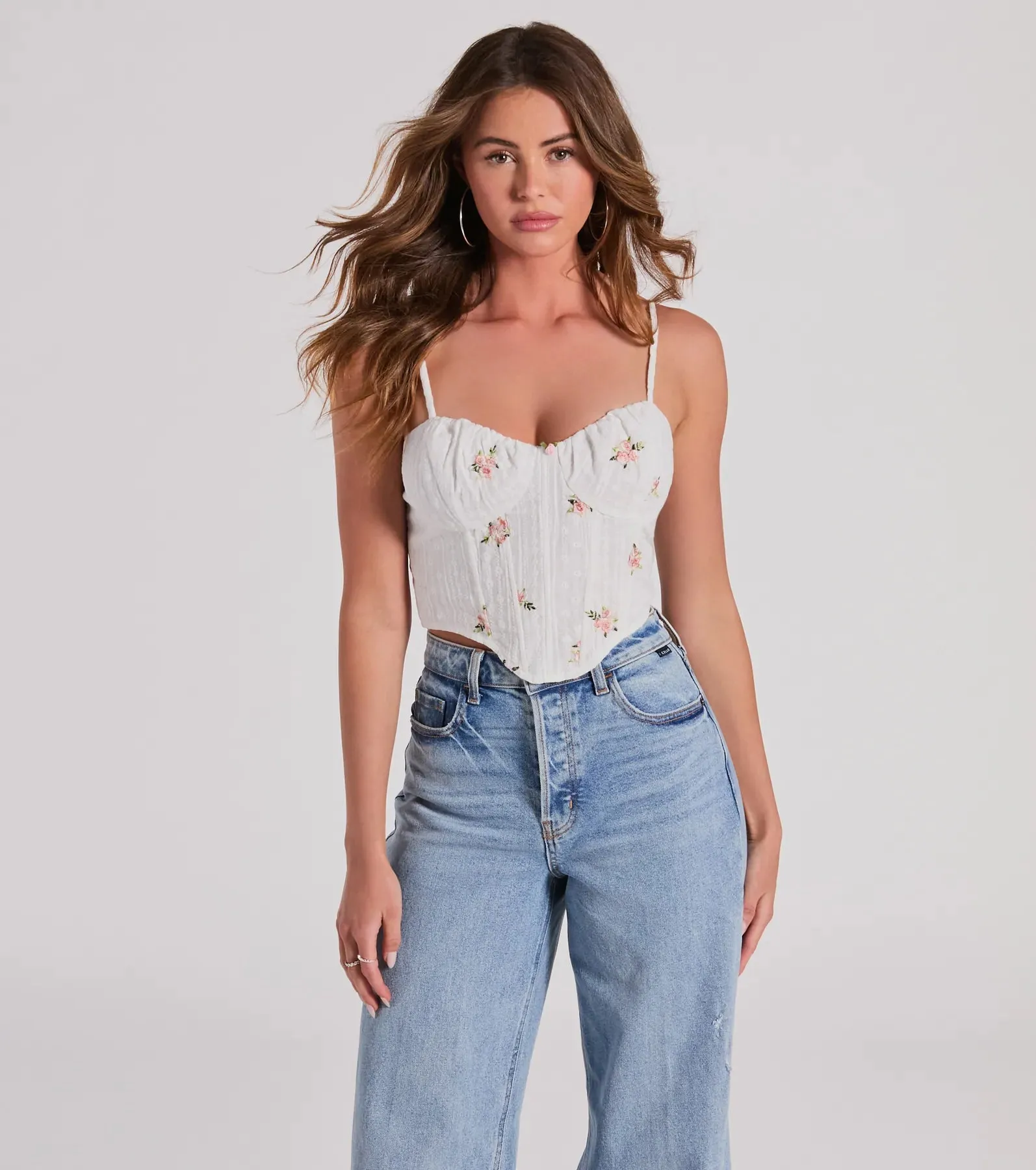 Delicate Excellence Floral Embroidered Crop Bustier sold by Windsor