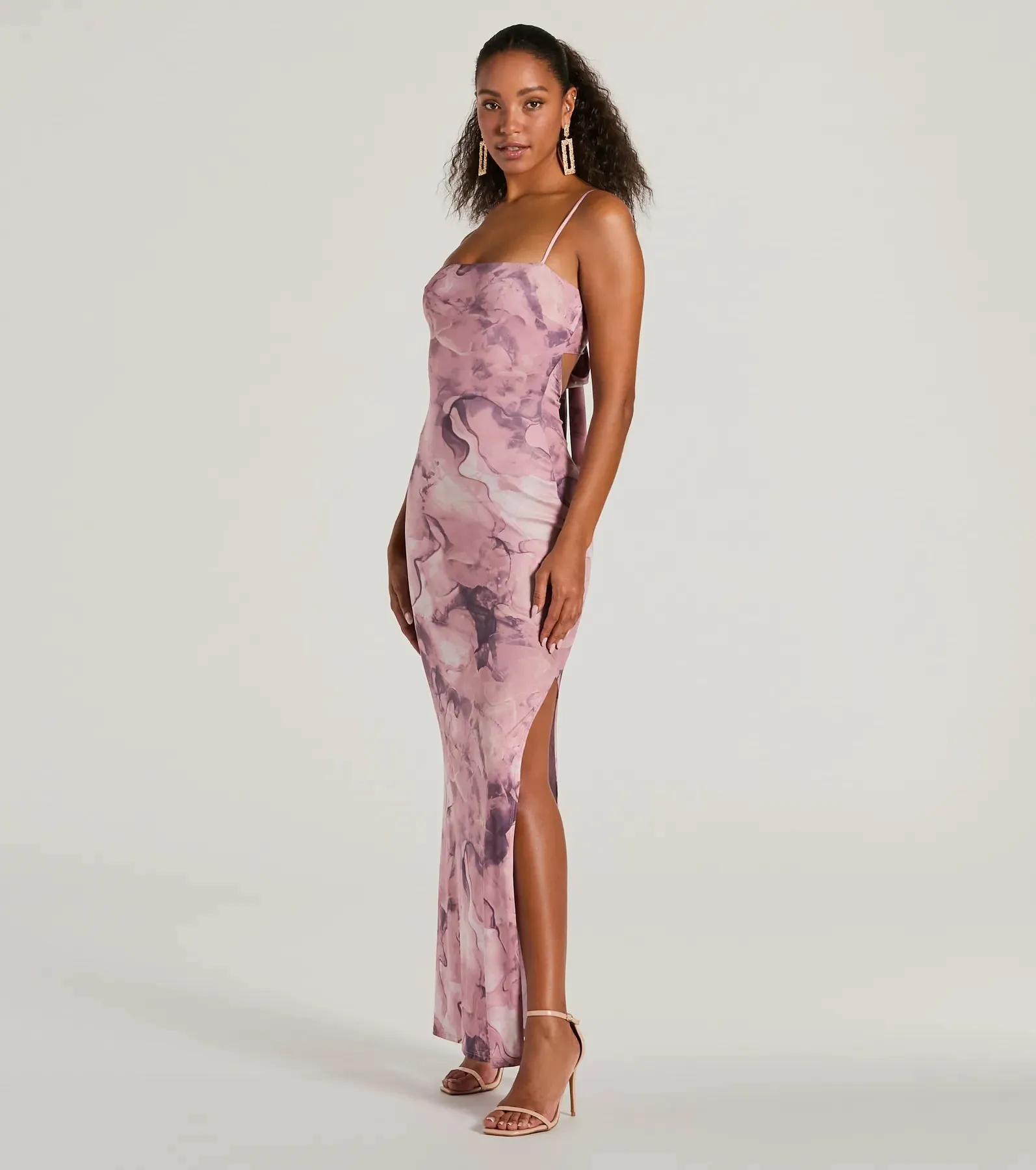 Outside The Lines Tie Back Slit Marble Maxi Dress sold by Windsor product image thumbnail 4