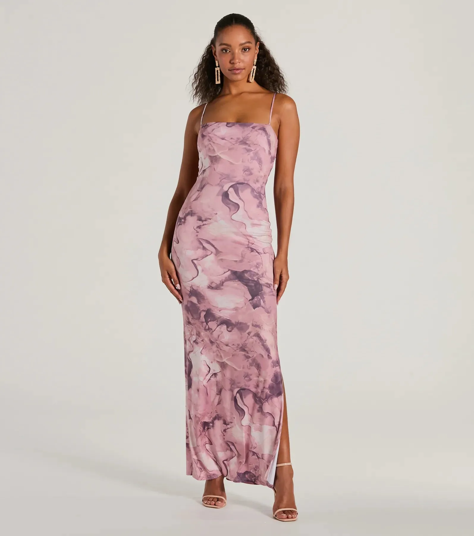 Outside The Lines Tie Back Slit Marble Maxi Dress sold by Windsor
