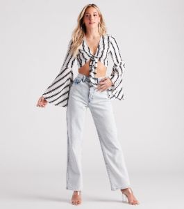 Stripe It Right Crepe Tie-Front Crop Top sold by Windsor